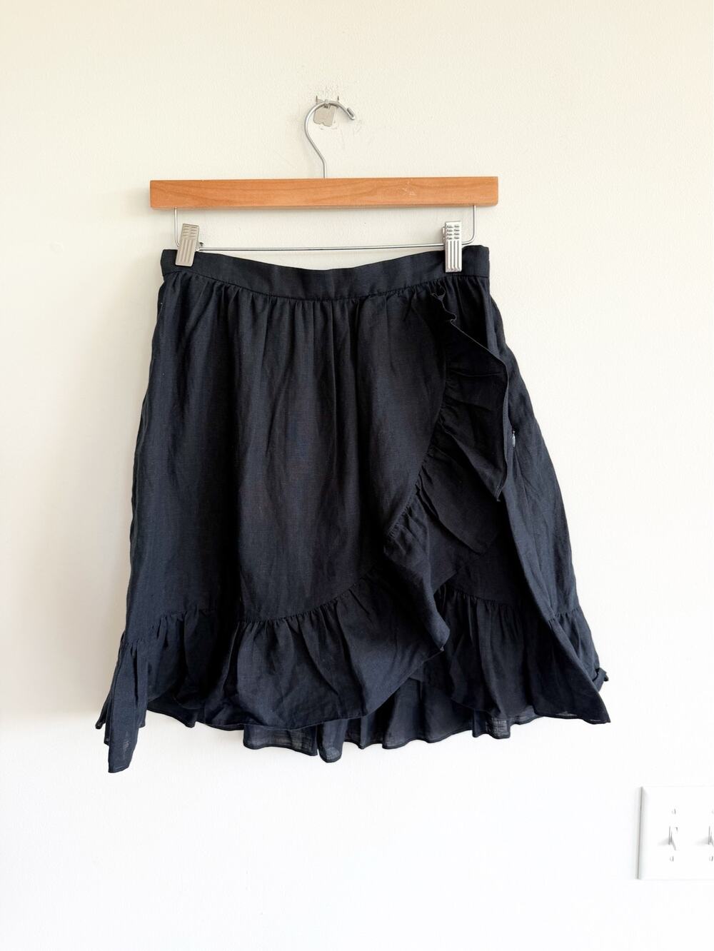 J. Crew Linen Faux Wrap Ruffled Mini Skirt Black O